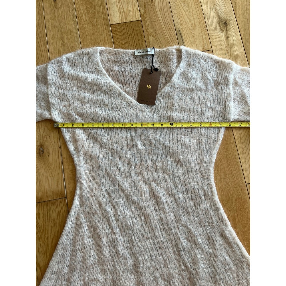 NEW Gentle Herd Sheer Overlay Mohair Wool Long Sleeve A Line Knit Midi Dress L - Picture 6 of 9